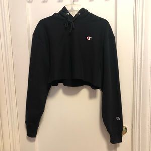 Champion Reverse Weave Cut Off Hoodie - Black - XS